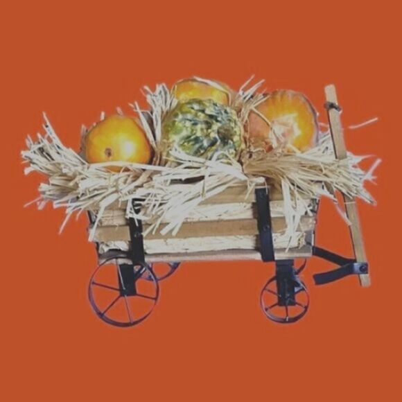 VINTAGE Wood & Metal LARGE WAGON True HAY PUMPKINS & GOURD Fall - Picture 5 of 10